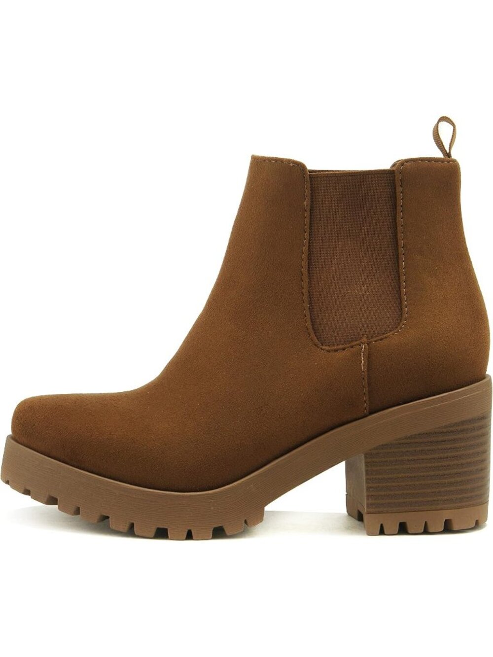 Women's Chestnut Patent Pull On Chunky Heel Closed Toe Ankle Booties Shoes
